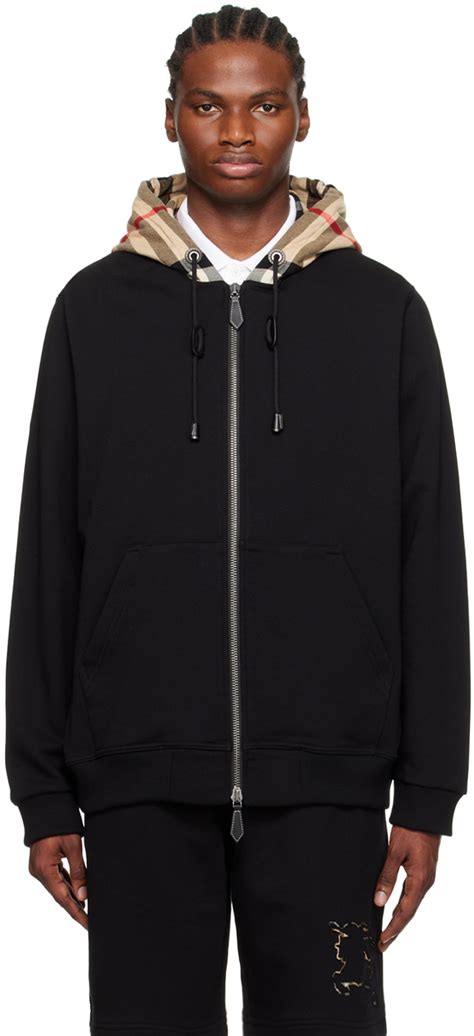 burberry black label hoodie|Burberry black sweatshirt with check.